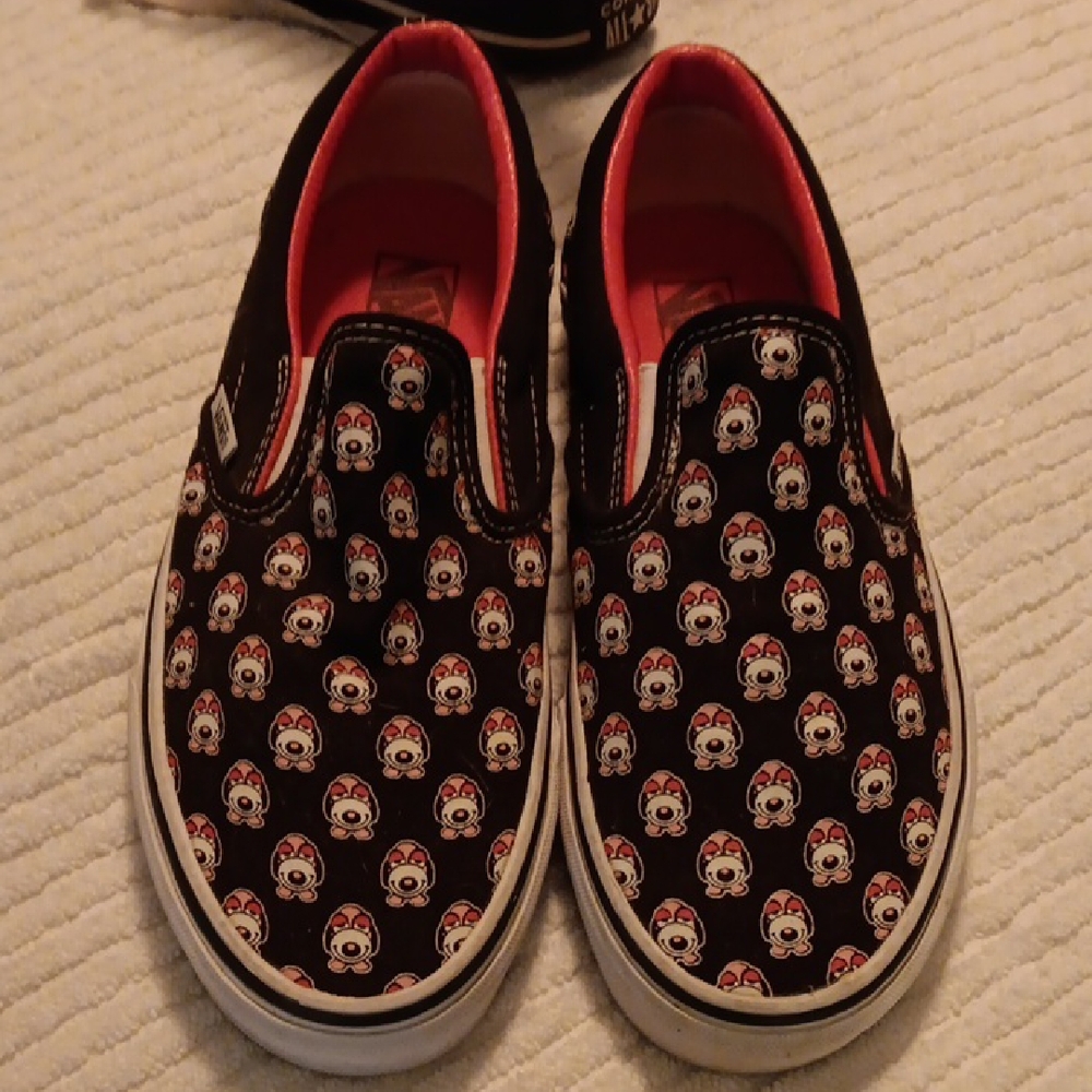 Vans Slip-On Sneakers - Black and Red Skull Design